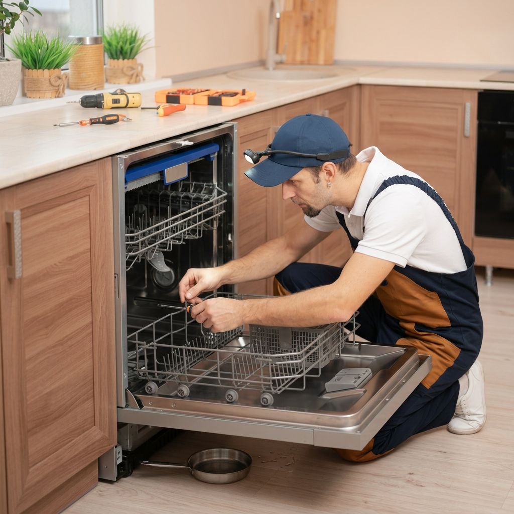 Dishwasher being serviced